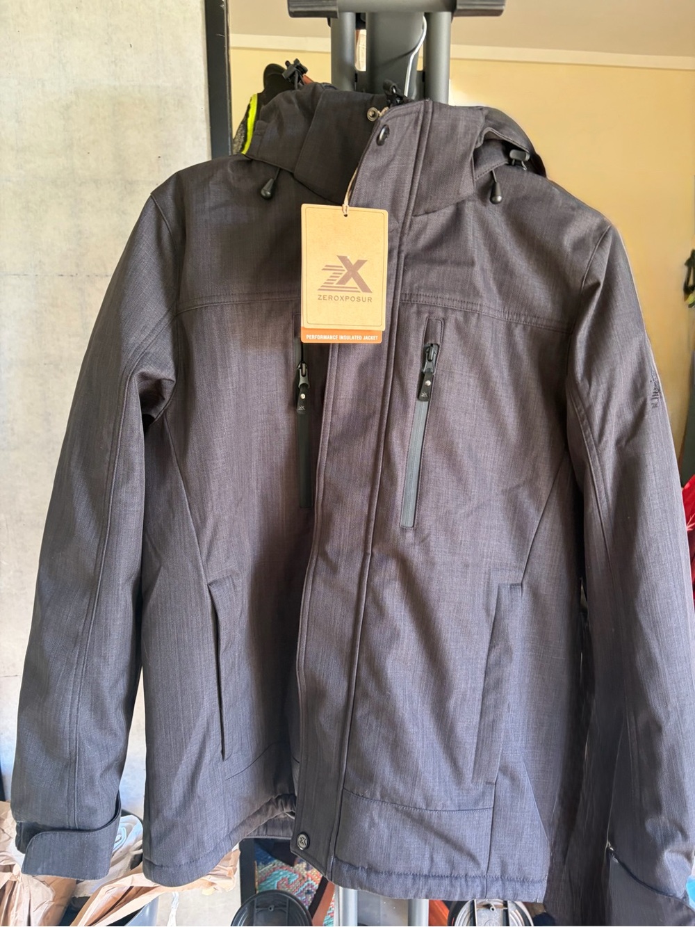 ZeroXposur Men's Charcoal Hooded Raincoat with Zip Pockets